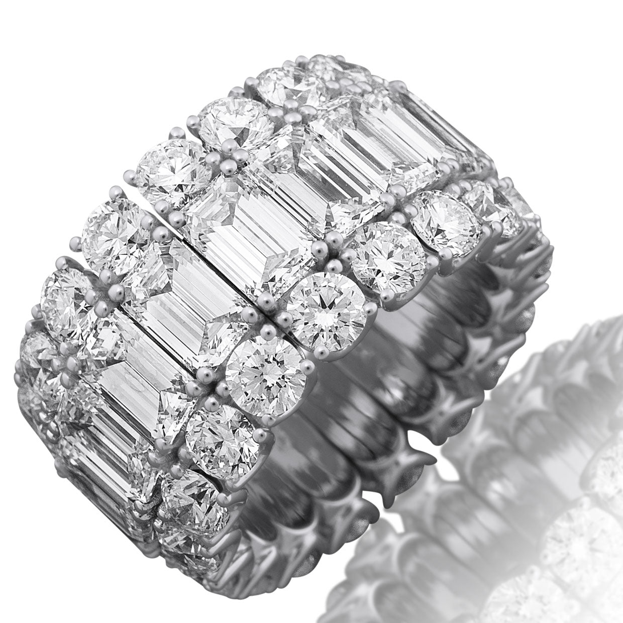 Picchiotti Xpandable™ Emerald Cut and Round Diamond Ring in 18K White Gold 17.68 cttw - Jackson Hole Jewelry Company