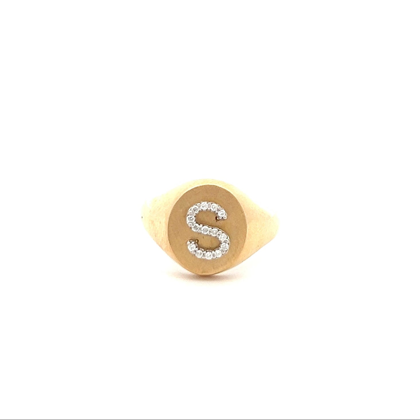 Signet Ring With Diamond Initial in 14K Yellow and White Gold - Jackson Hole Jewelry Company