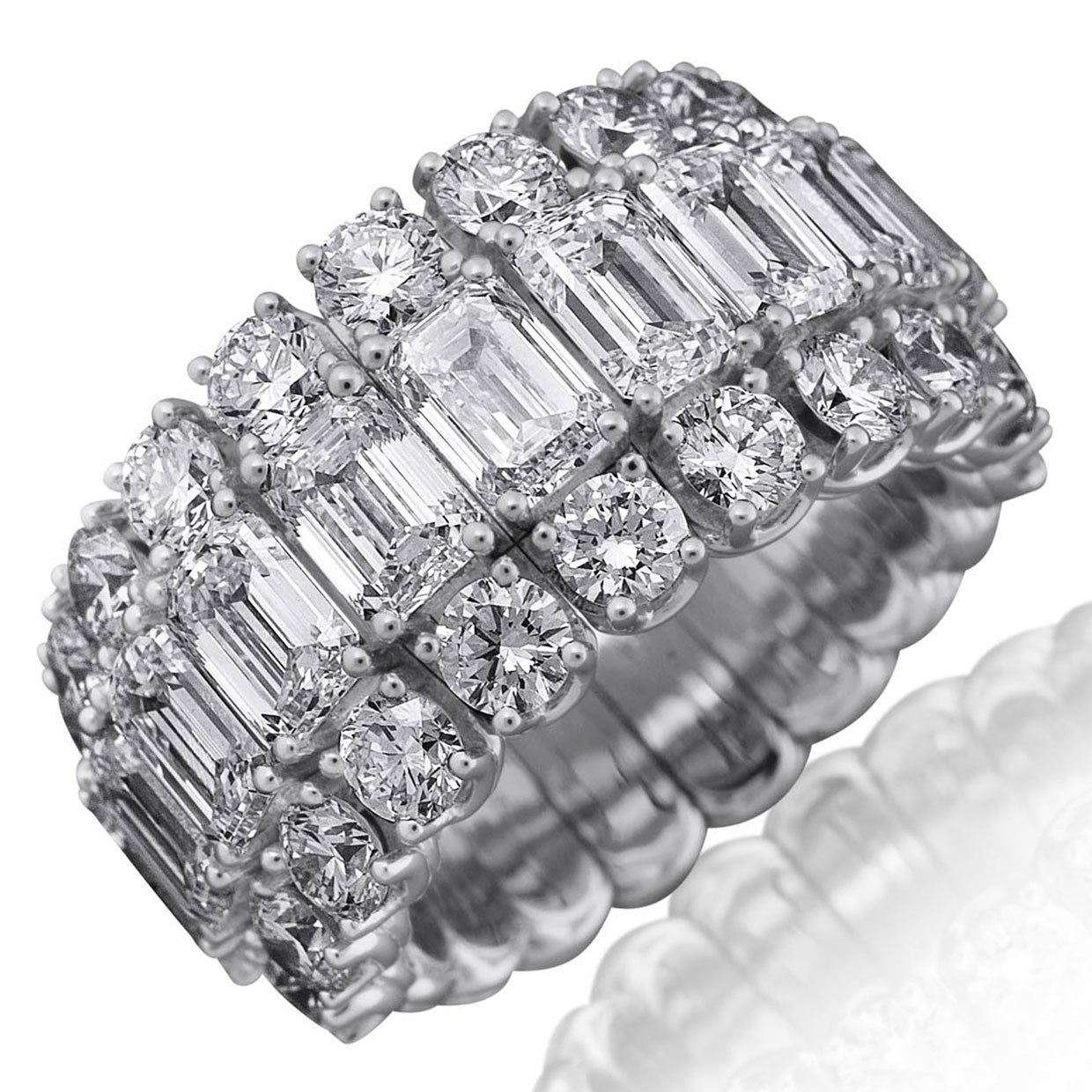 Picchiotti - Xpandable™ Emerald-Cut and Round Diamond Eternity Ring in 18K White Gold - Jackson Hole Jewelry Company