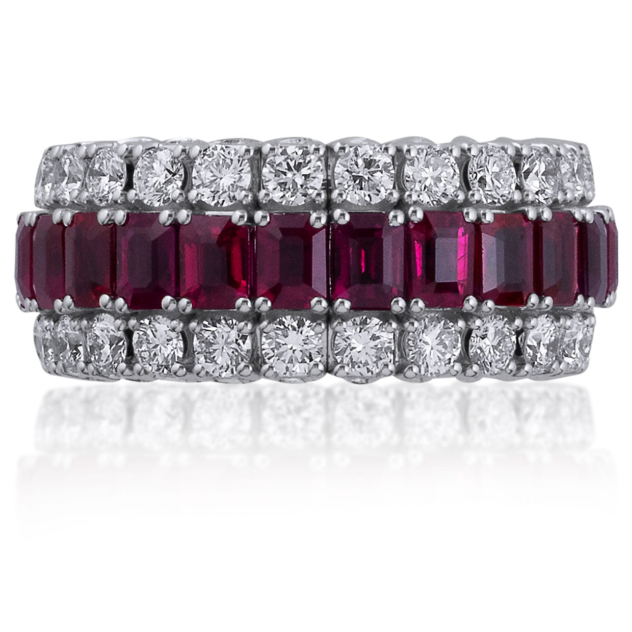 Picchiotti Xpandable™ 3-Row Ruby & Diamond Ring in 18K White Gold - Jackson Hole Jewelry Company