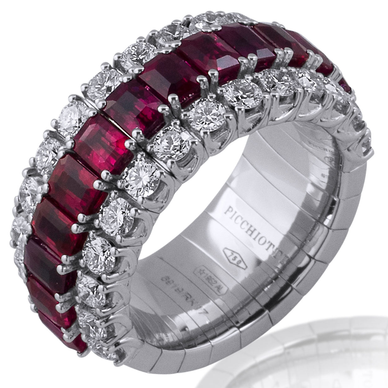 Picchiotti Xpandable™ 3-Row Ruby & Diamond Ring in 18K White Gold - Jackson Hole Jewelry Company
