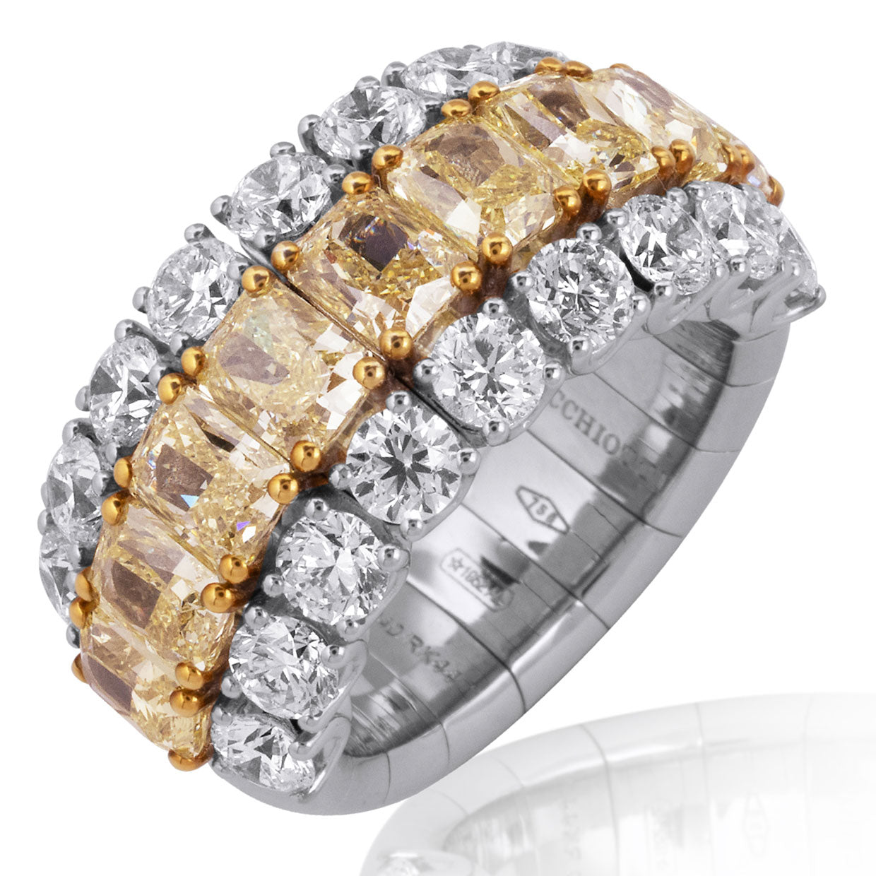 Picchiotti - Xpandable™ Radiant-Cut Fancy Yellow & White Diamond Half Way Ring in 18K White Gold - Jackson Hole Jewelry Company