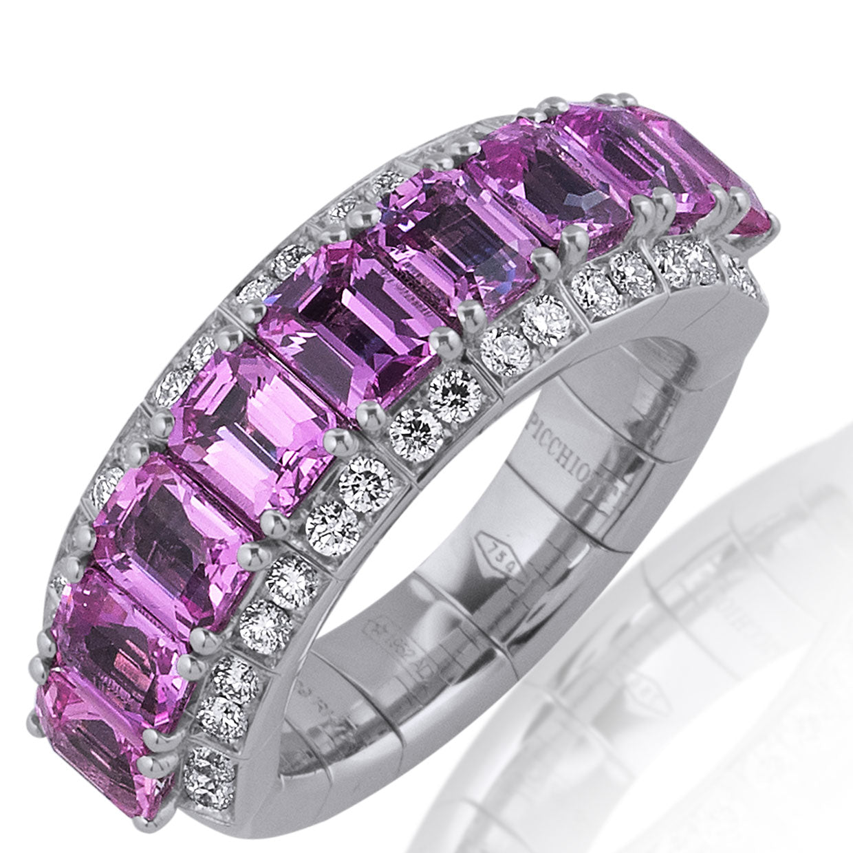 Picchiotti - Xpandable™ Octagonal Pink Sapphire and Diamond Half Way Ring in 18K White Gold 5.07 cttw - Jackson Hole Jewelry Company