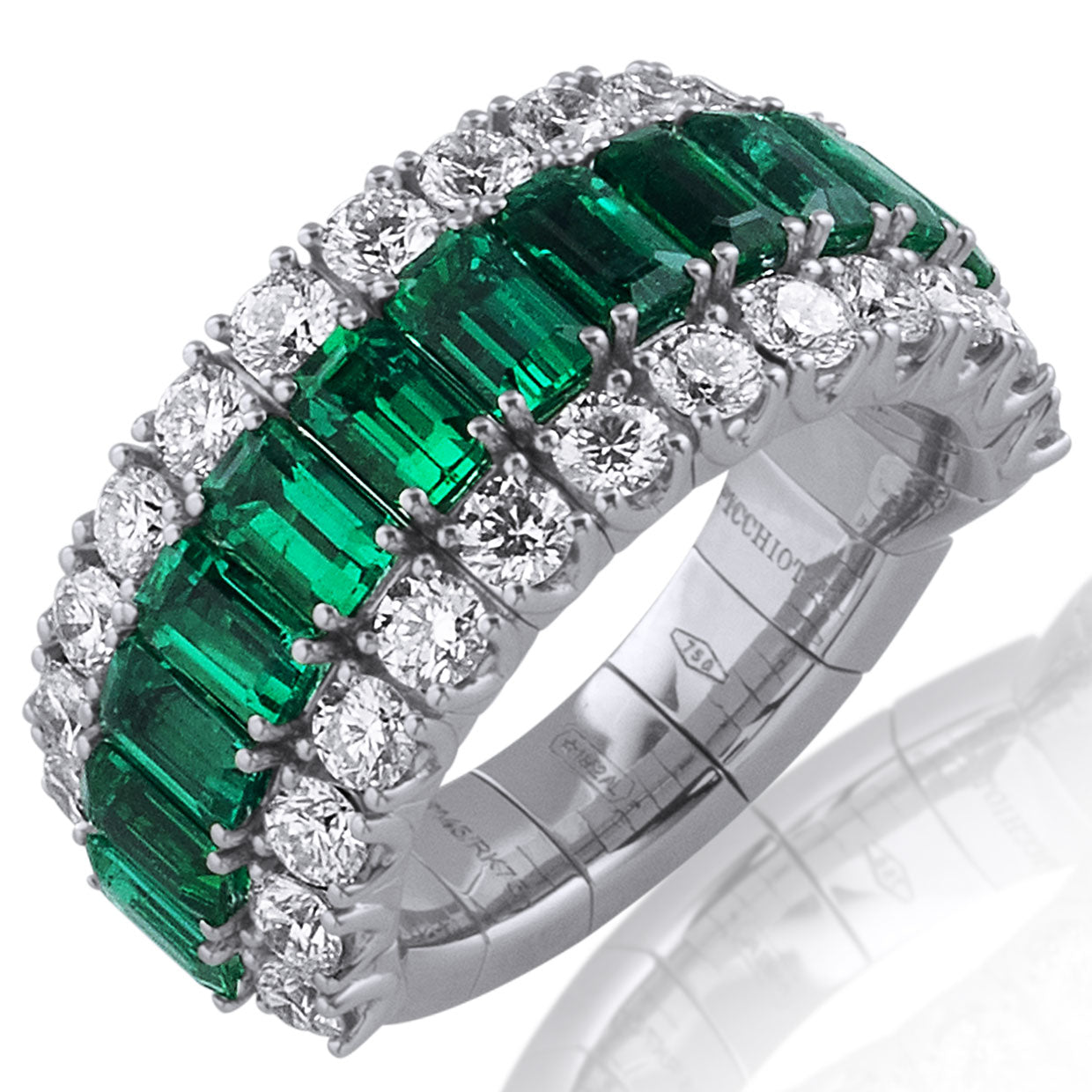 Picchiotti - Xpandable™ Emerald and White Diamond Ring in 18K White Gold - Jackson Hole Jewelry Company