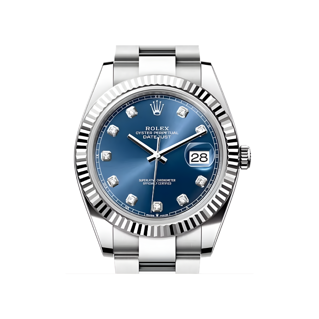 Rolex Datejust 41mm Blue Diamond Dial Fluted Bezel on Oyster - Jackson Hole Jewelry Company