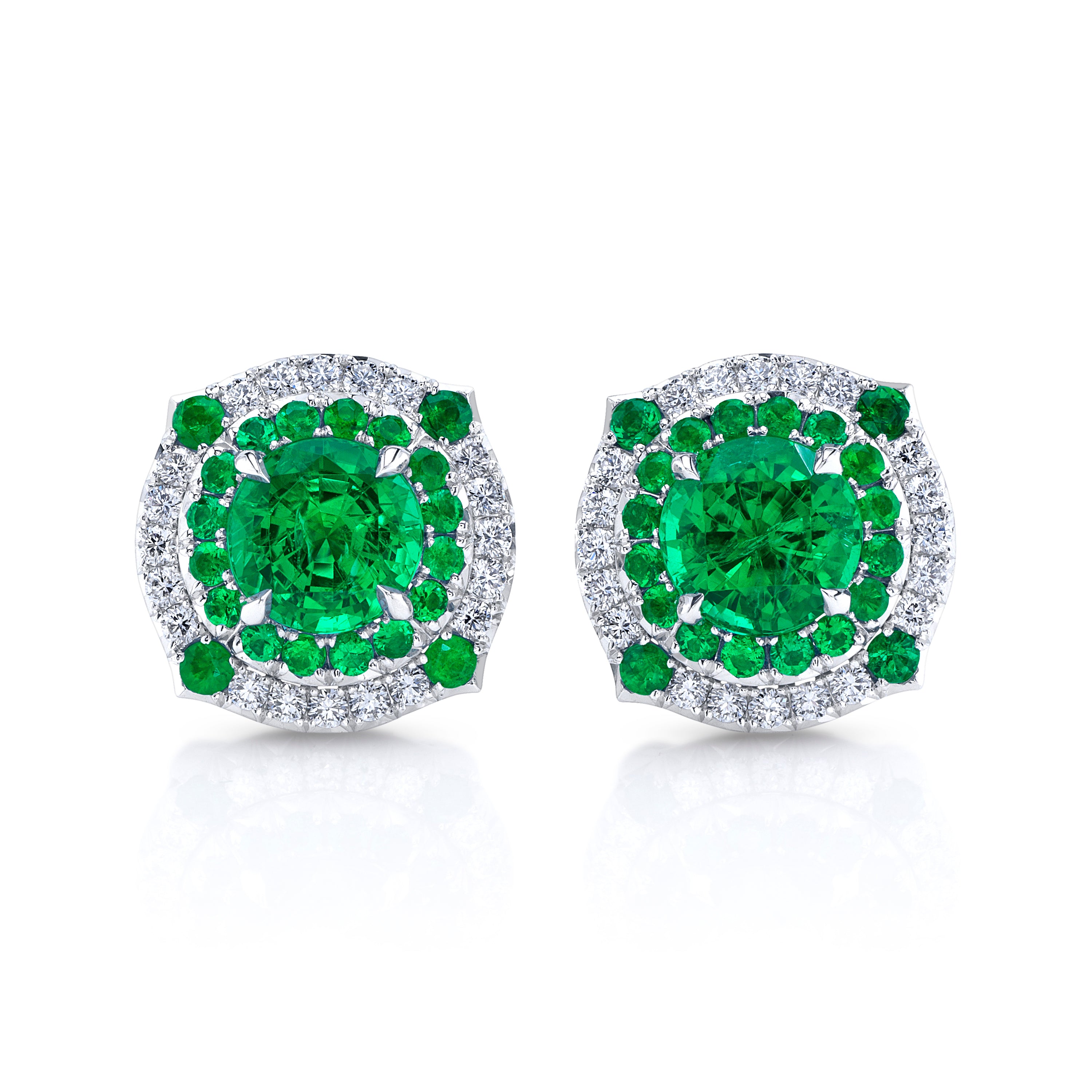 Omi Privé - Emerald & Diamond Stud Earrings in Platinum - Jackson Hole Jewelry Company