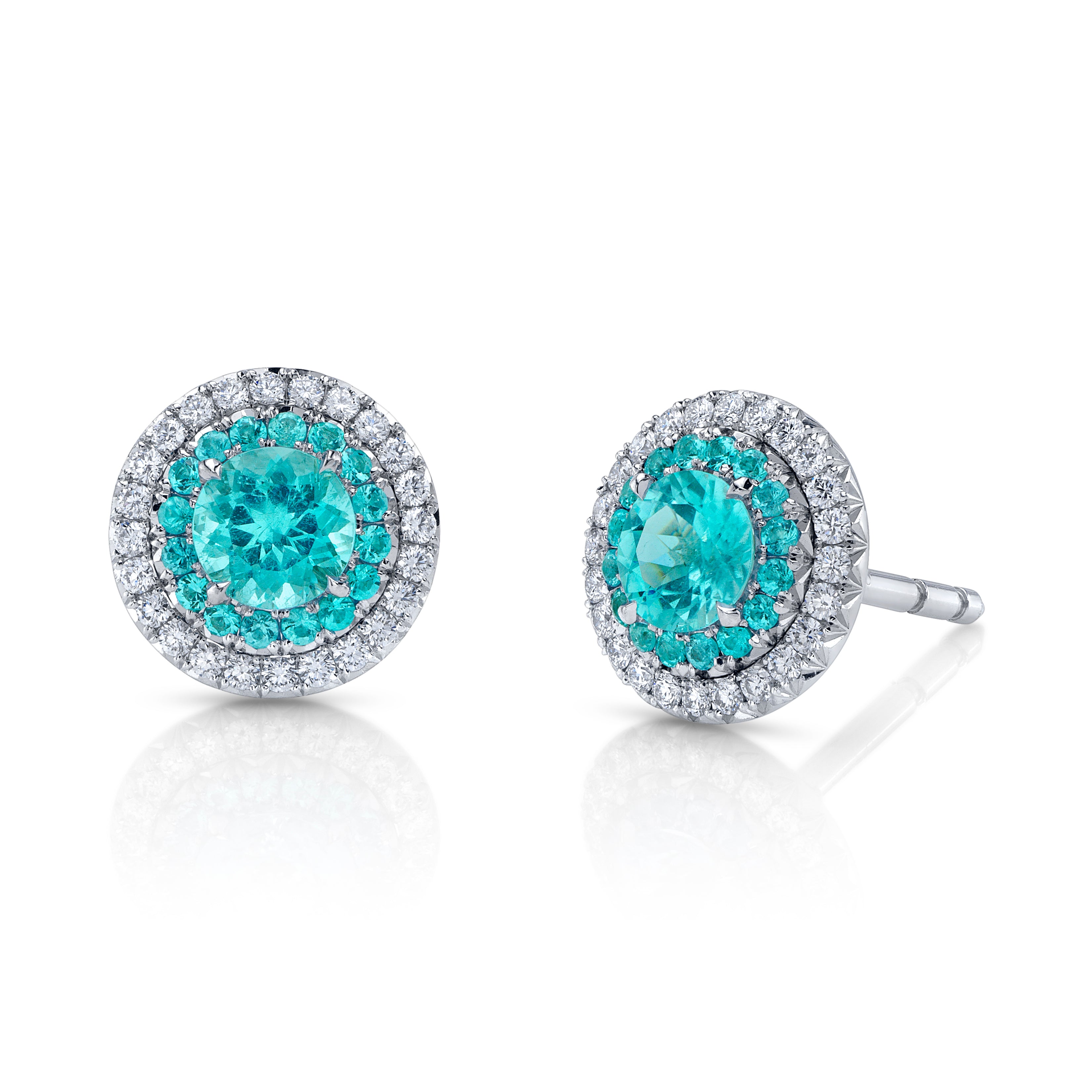 Omi Privé - Brazilian Paraiba & Diamond Stud Earrings in Platinum - Jackson Hole Jewelry Company