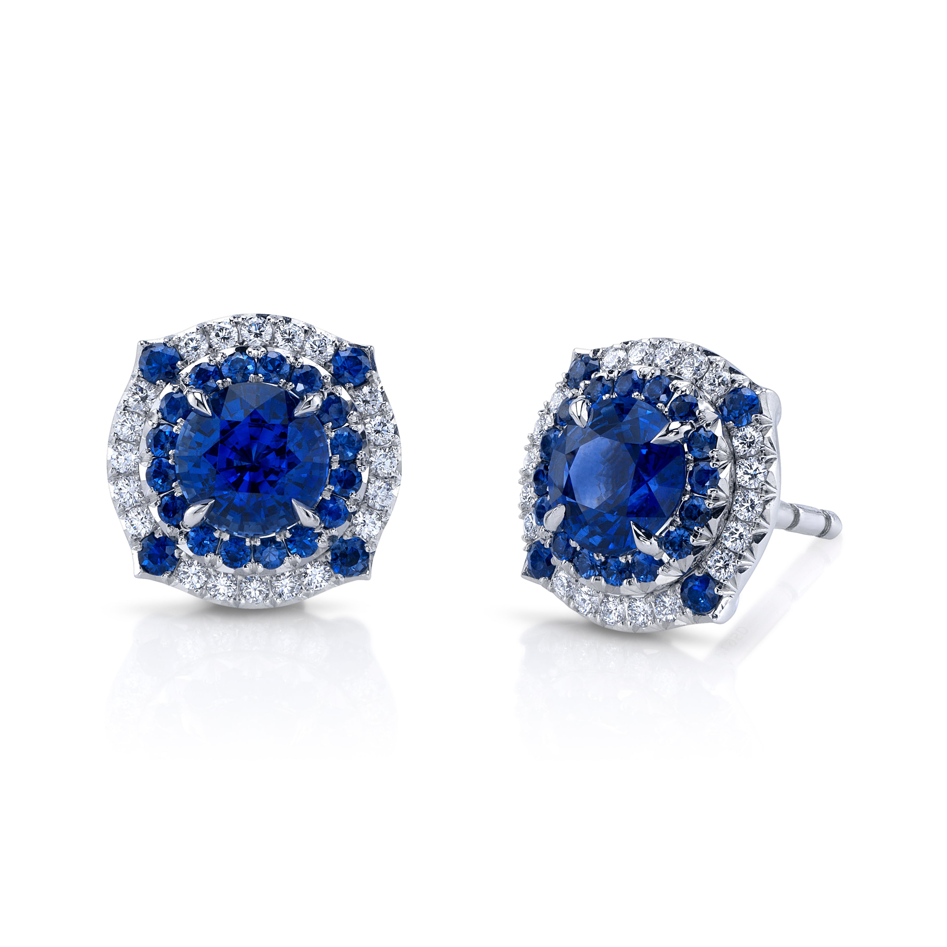 Omi Privé - Sapphire & Diamond Stud Earrings in Platinum - Jackson Hole Jewelry Company