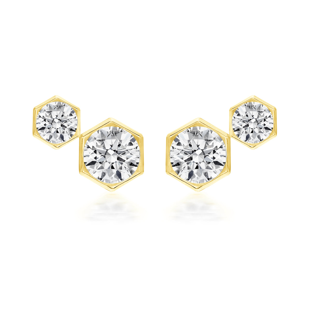 Broadway Collection 18K Gold Hexagonal White Diamond Studs - 1.00 CTTW - Jackson Hole Jewelry Company