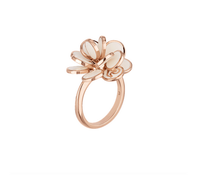 Small Paillettes Flower Ring in 18K Rose Gold and White Enamel - Jackson Hole Jewelry Company
