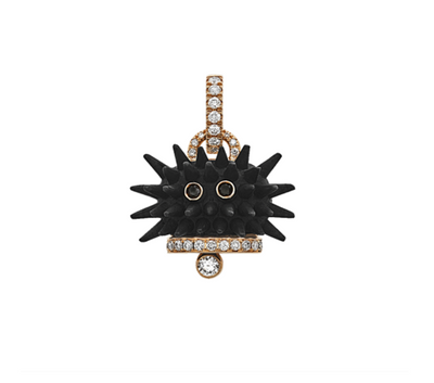 Medium Campanella Urchin Charm in 18K Yellow Gold, Diamonds, Black Diamonds and Black Titanium - Jackson Hole Jewelry Company