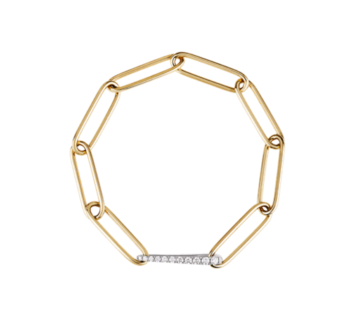 CHANTECLER 18K YELLOW AND WHITE GOLD COLLANA MAGLIE OVALI PAPER CLIP BRACELET WITH DIAMONDS - Jackson Hole Jewelry Company