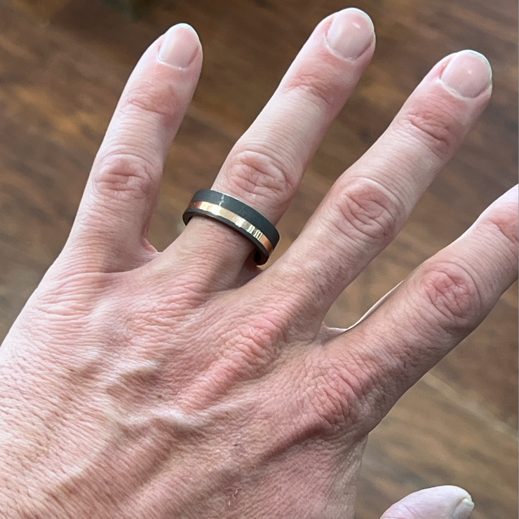 Lashbrook Men’s Tantalum Ring with 14K Rose Gold Inlay and Sand Finish.