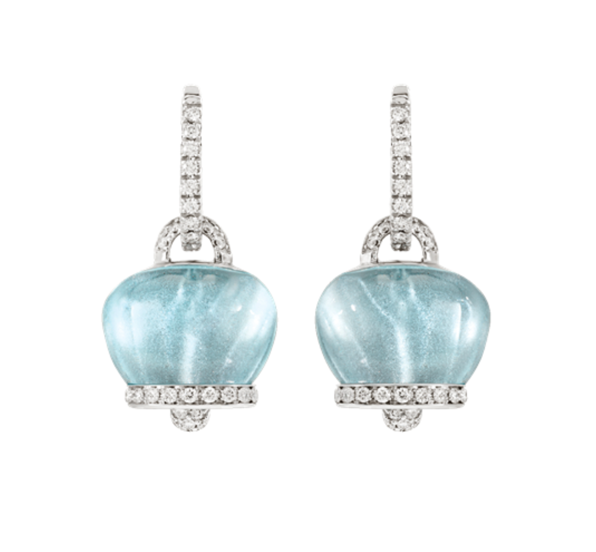 Chantecler Campanelle Earrings – 18K White Gold with Diamonds & Hand-Faceted Sky Blue Topaz - Jackson Hole Jewelry Company