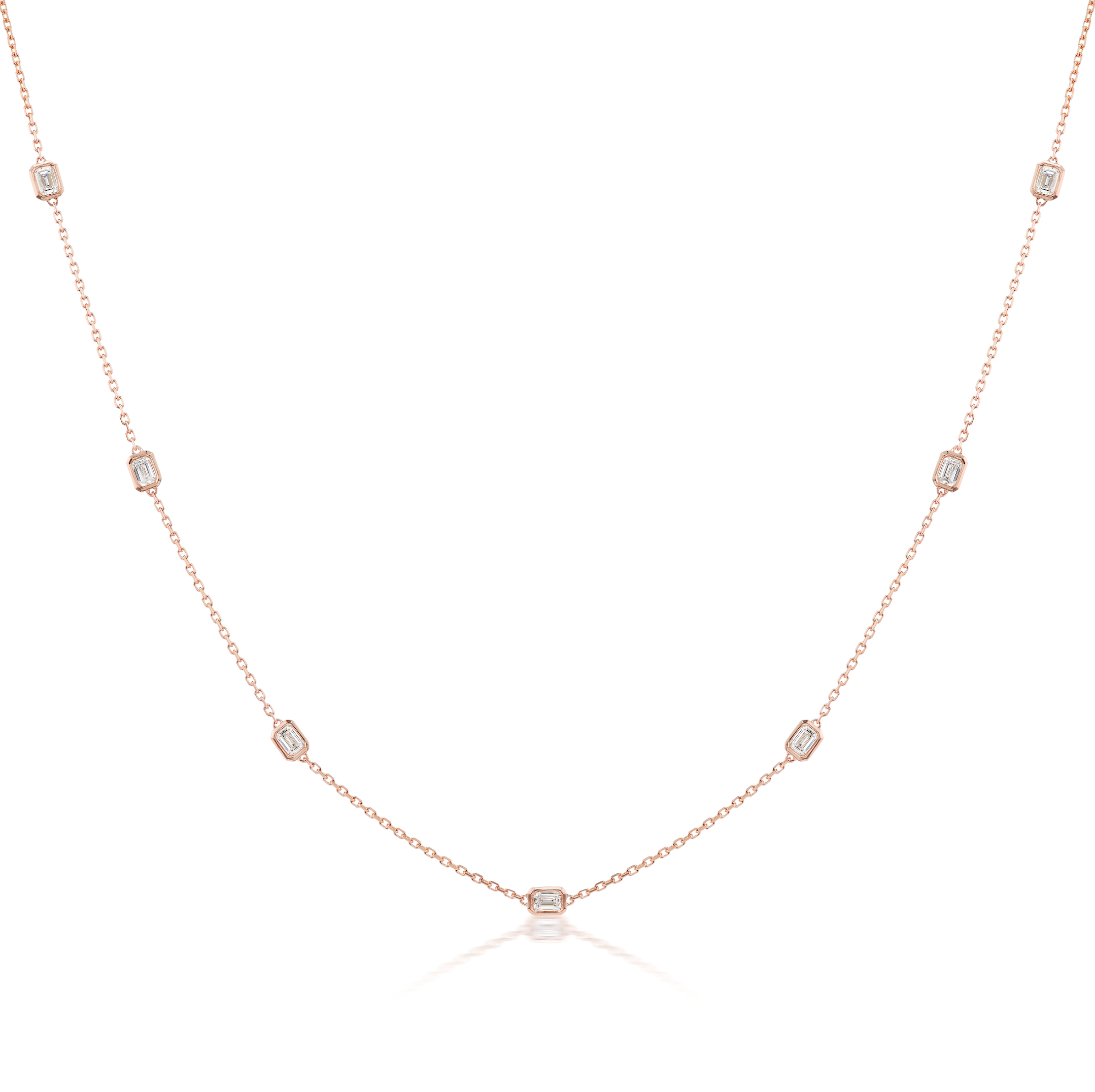 18K Rose Gold Emerald Cut Diamond By The Yard Necklace – 18" - Jackson Hole Jewelry Company