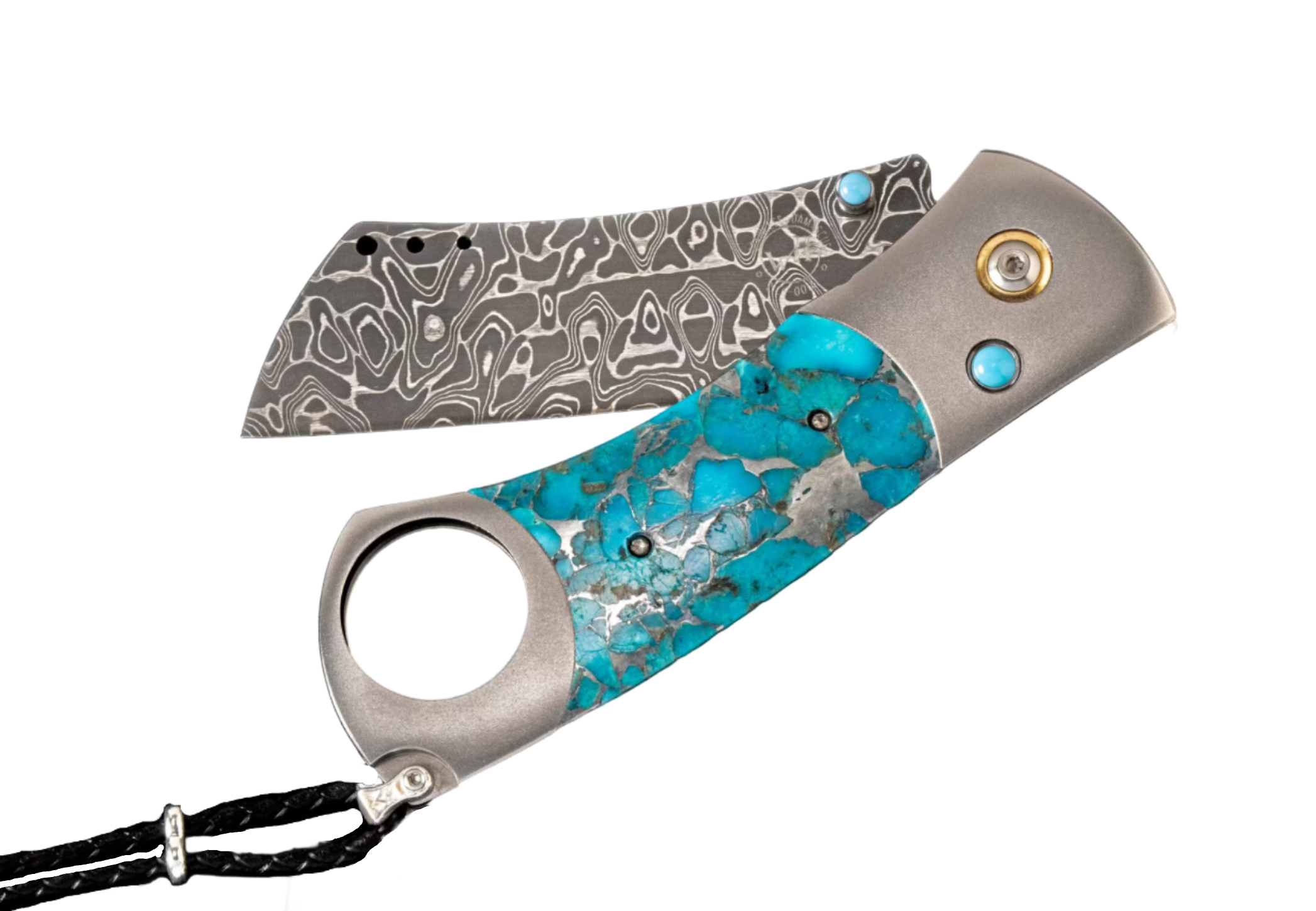 William Henry – “Kingman” Titanium Cigar Cutter with Turquoise & Damascus Blade - Jackson Hole Jewelry Company