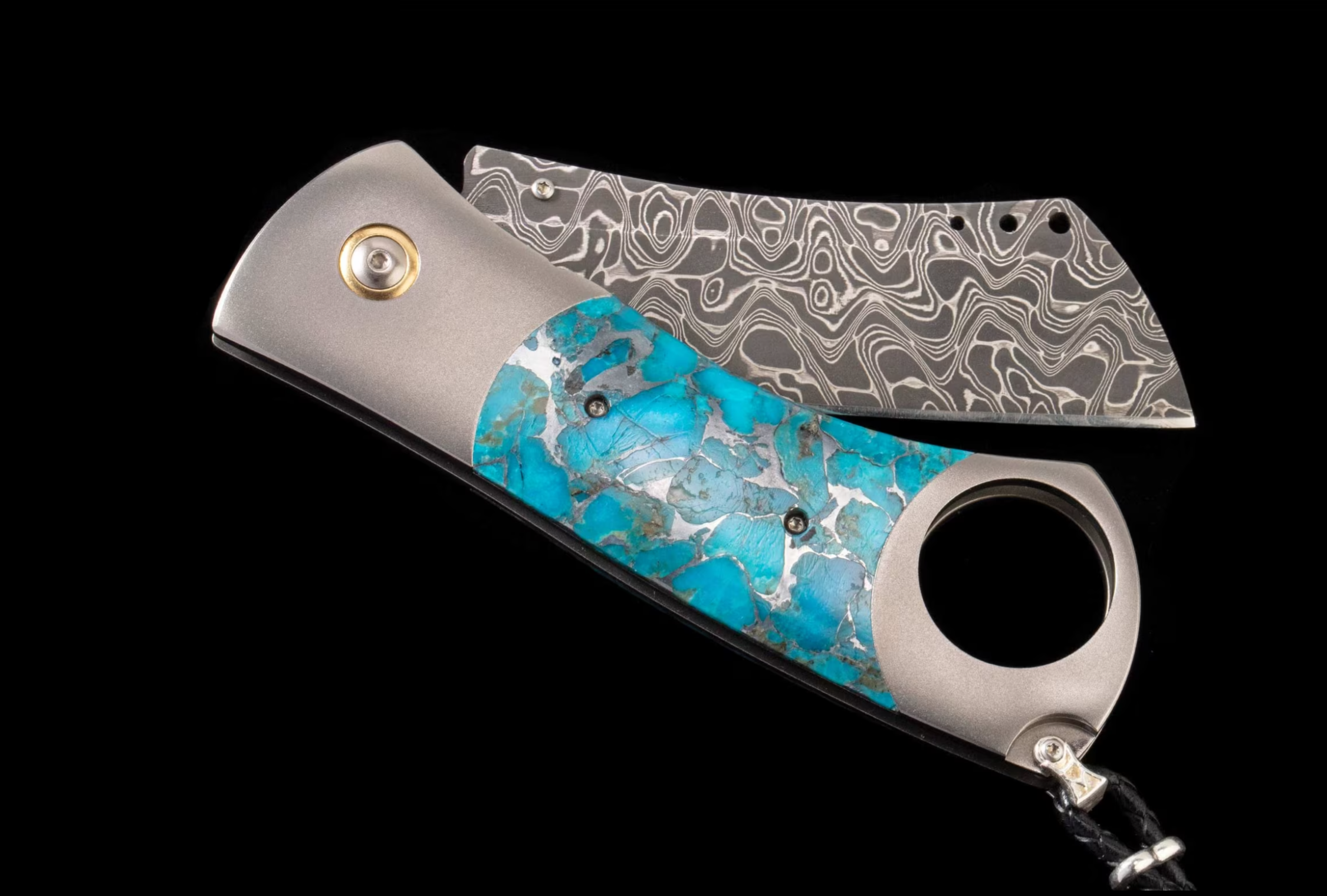 William Henry – “Kingman” Titanium Cigar Cutter with Turquoise & Damascus Blade - Jackson Hole Jewelry Company