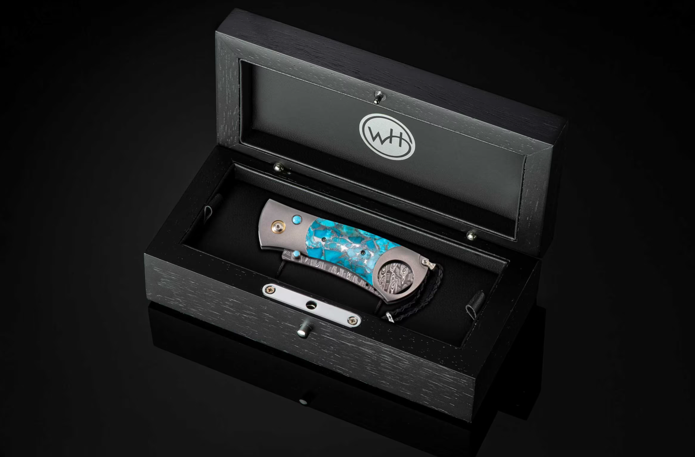 William Henry – “Kingman” Titanium Cigar Cutter with Turquoise & Damascus Blade - Jackson Hole Jewelry Company