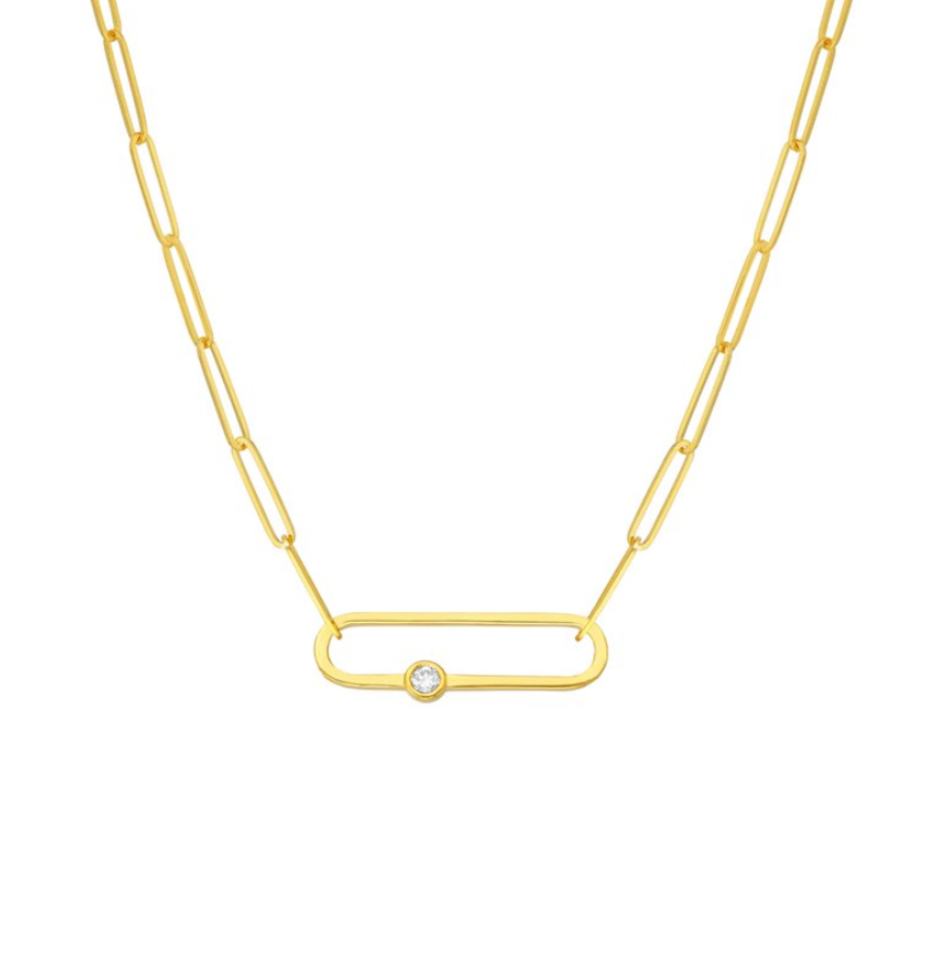 14K YELLOW GOLD FANCY PAPER CLIP NECKLACE WITH .05CT DIAMOND - Jackson Hole Jewelry Company