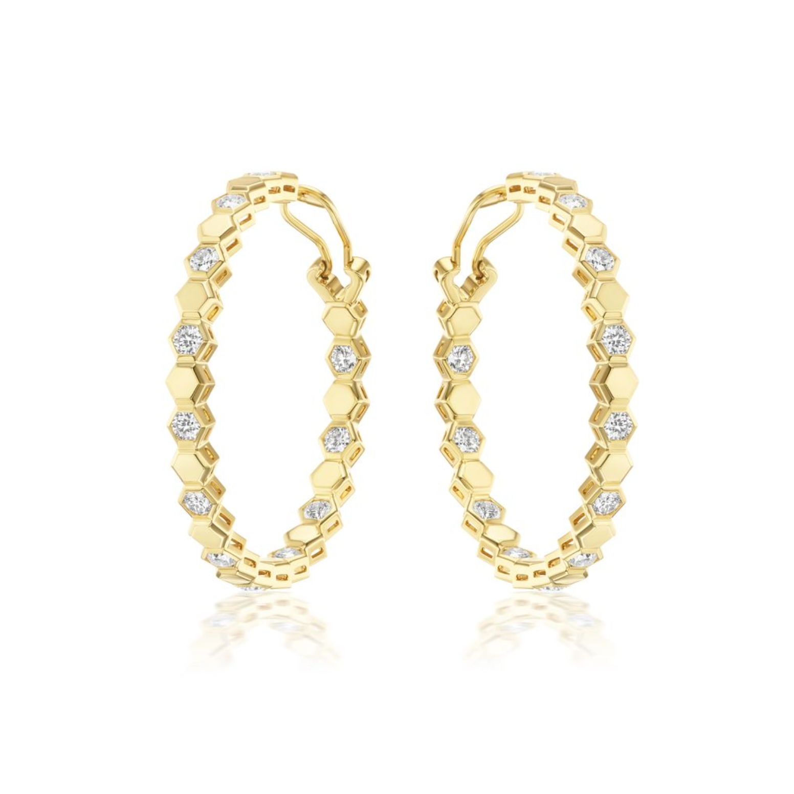 Hex Collection Diamond Hoop Earrings in 18K Yellow Gold - Jackson Hole Jewelry Company