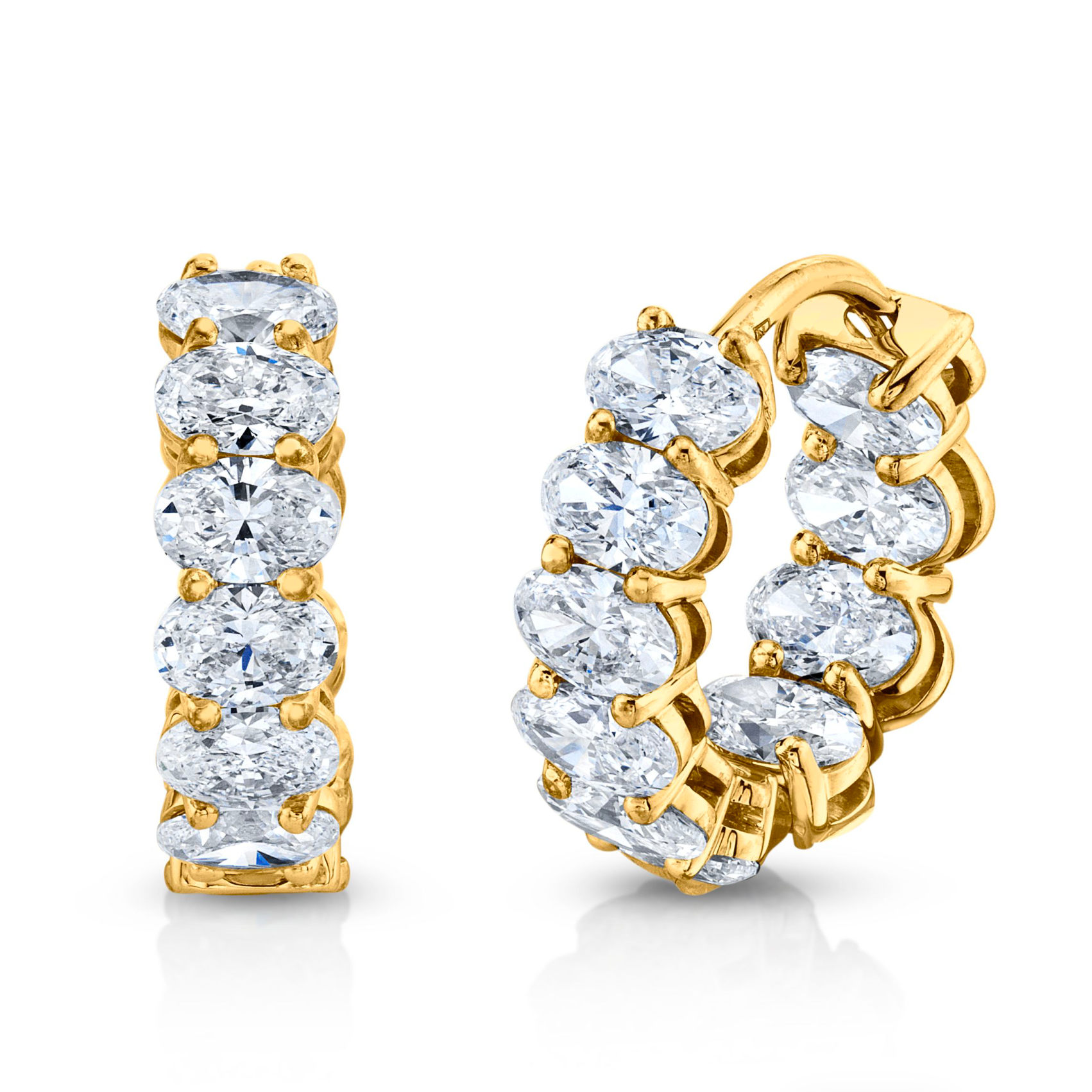 Oval Diamond Hoop Earrings in 18K Yellow Gold 3.85 Cttw - Jackson Hole Jewelry Company