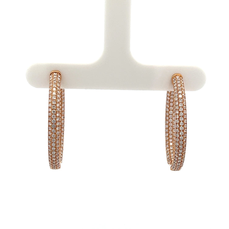 14K ROSE GOLD 3 ROW PAVE DIAMOND HOOPS - Jackson Hole Jewelry Company