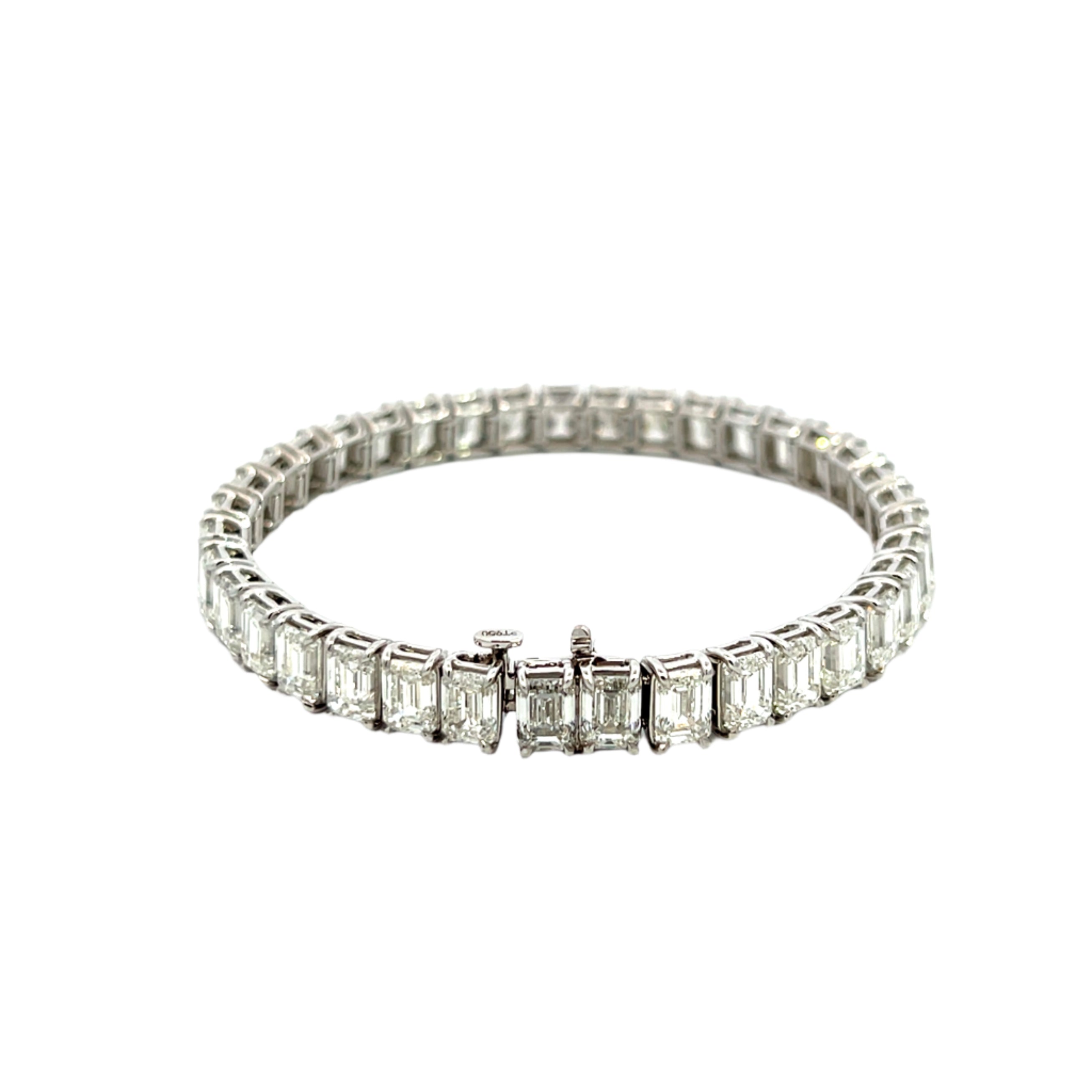 Platinum Emerald Cut Diamond Tennis Bracelet 26.29 CTW - Jackson Hole Jewelry Company