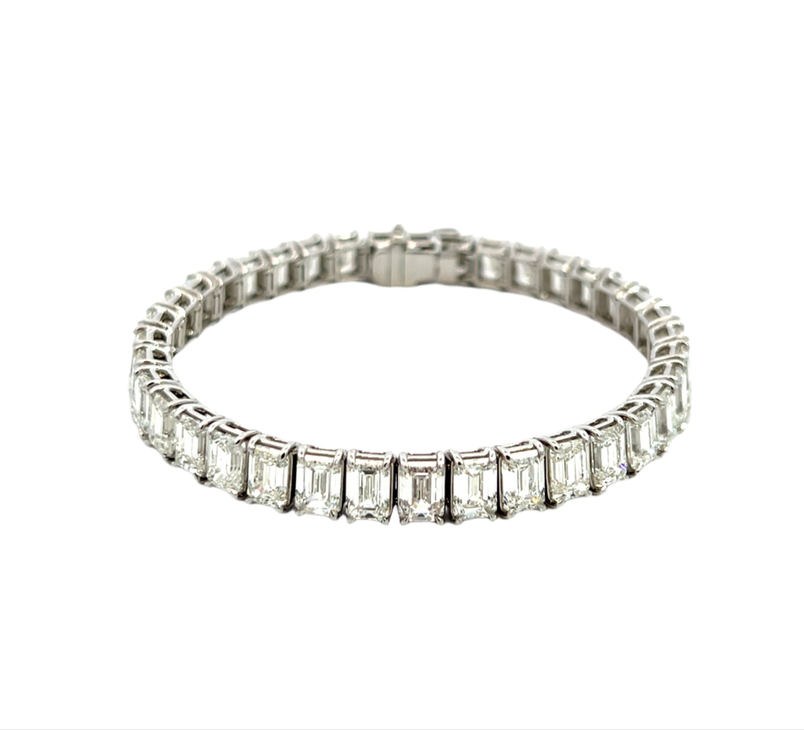 Platinum Emerald Cut Diamond Tennis Bracelet 26.29 CTW - Jackson Hole Jewelry Company