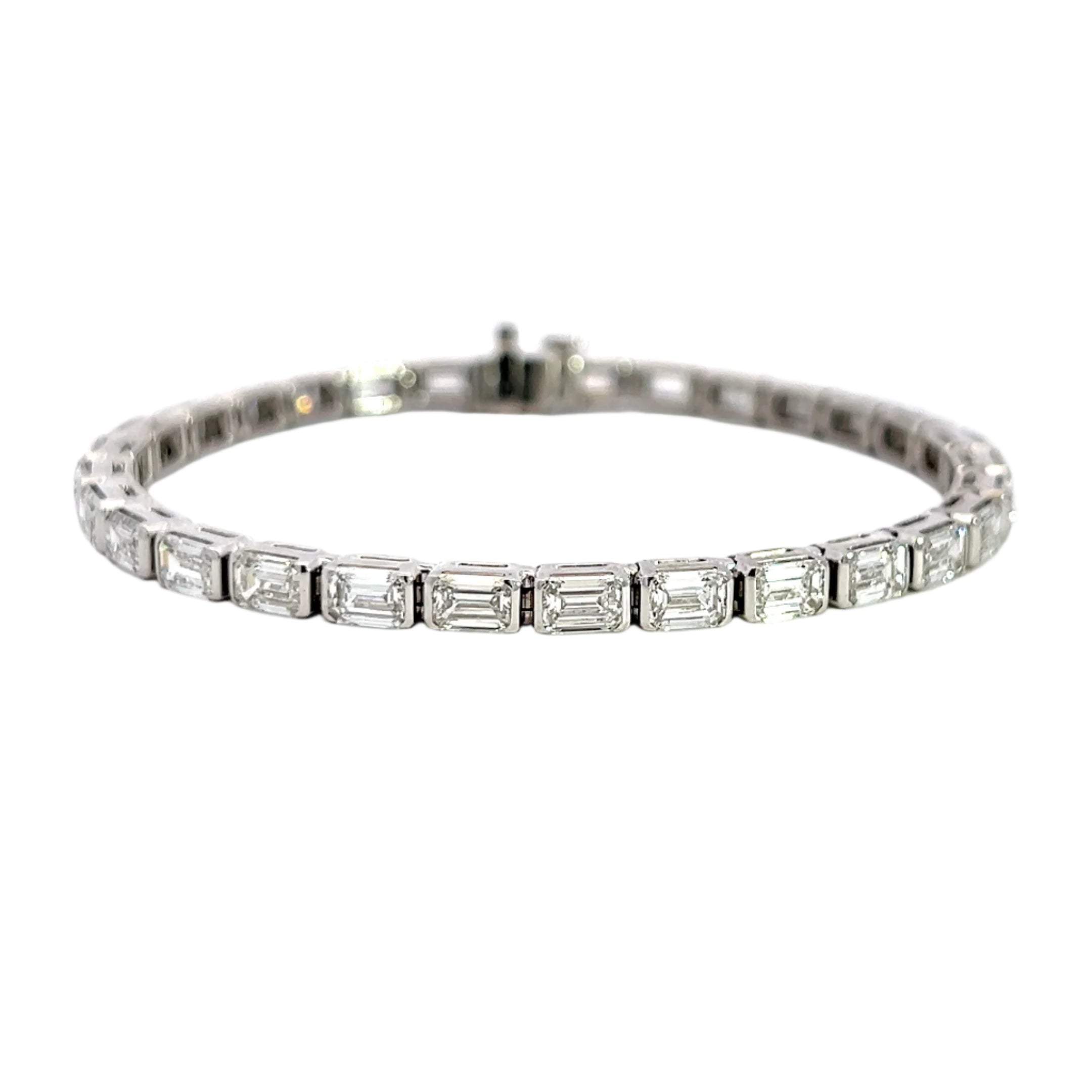 Platinum Half-Bezel Emerald Cut Diamond Tennis Bracelet – 9.76 Carats - Jackson Hole Jewelry Company