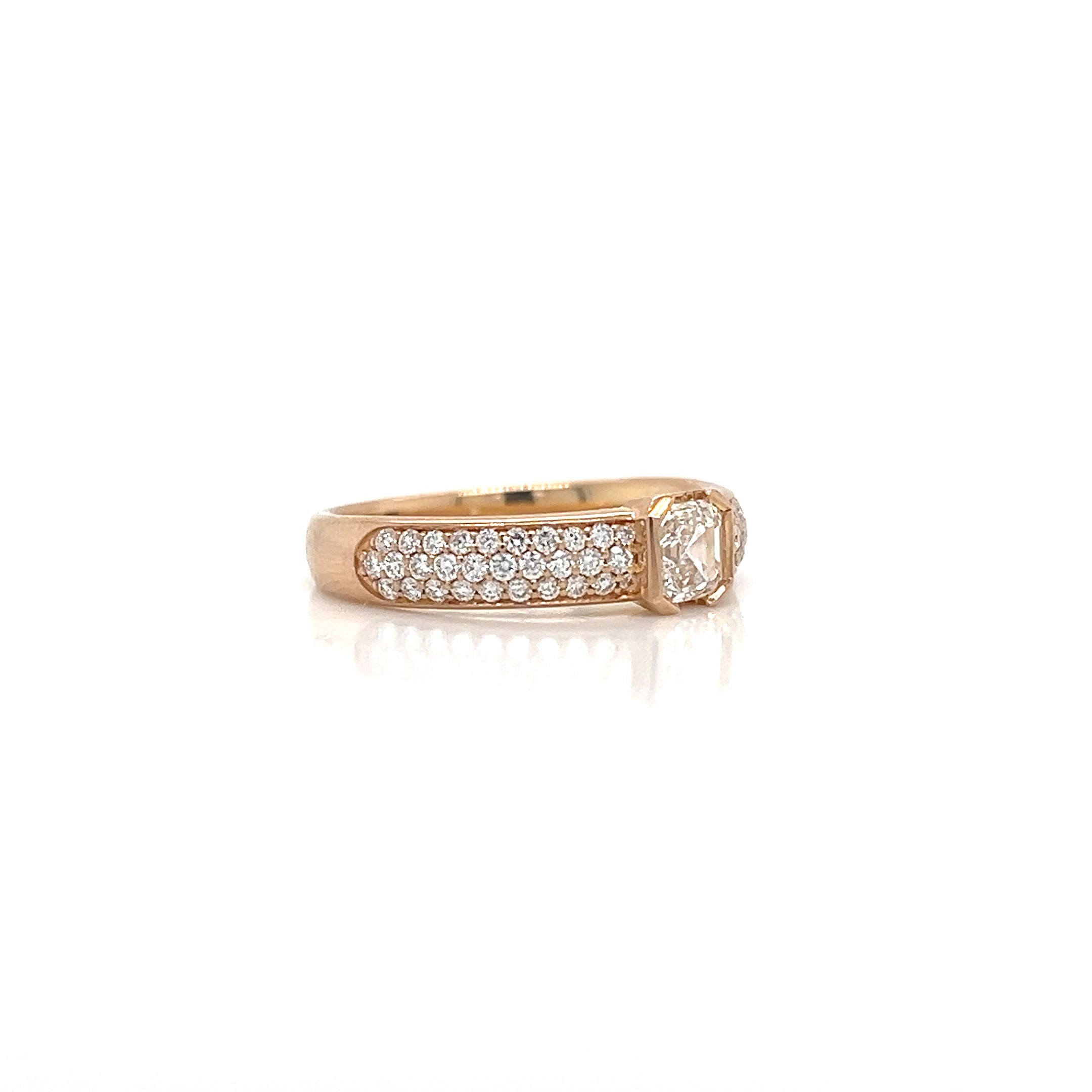 18K Rose Gold Asscher Cut Diamond Ring with Pavé Half-Way Shank - Jackson Hole Jewelry Company