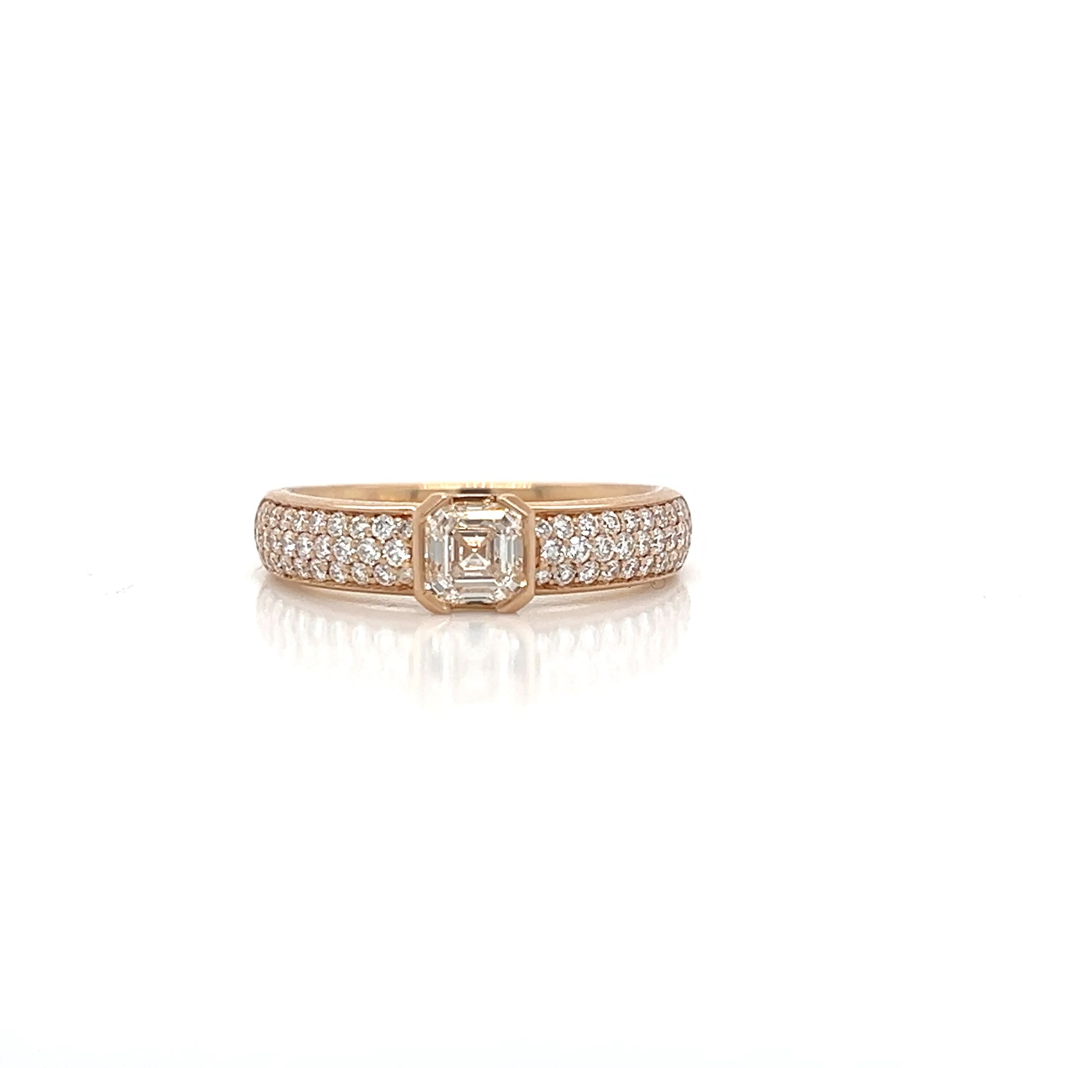 18K Rose Gold Asscher Cut Diamond Ring with Pavé Half-Way Shank - Jackson Hole Jewelry Company