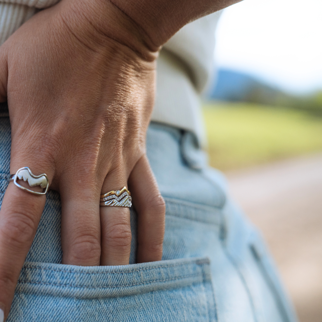 Teton Outline Sunset Ring with Inset White Diamond - Jackson Hole Jewelry Company