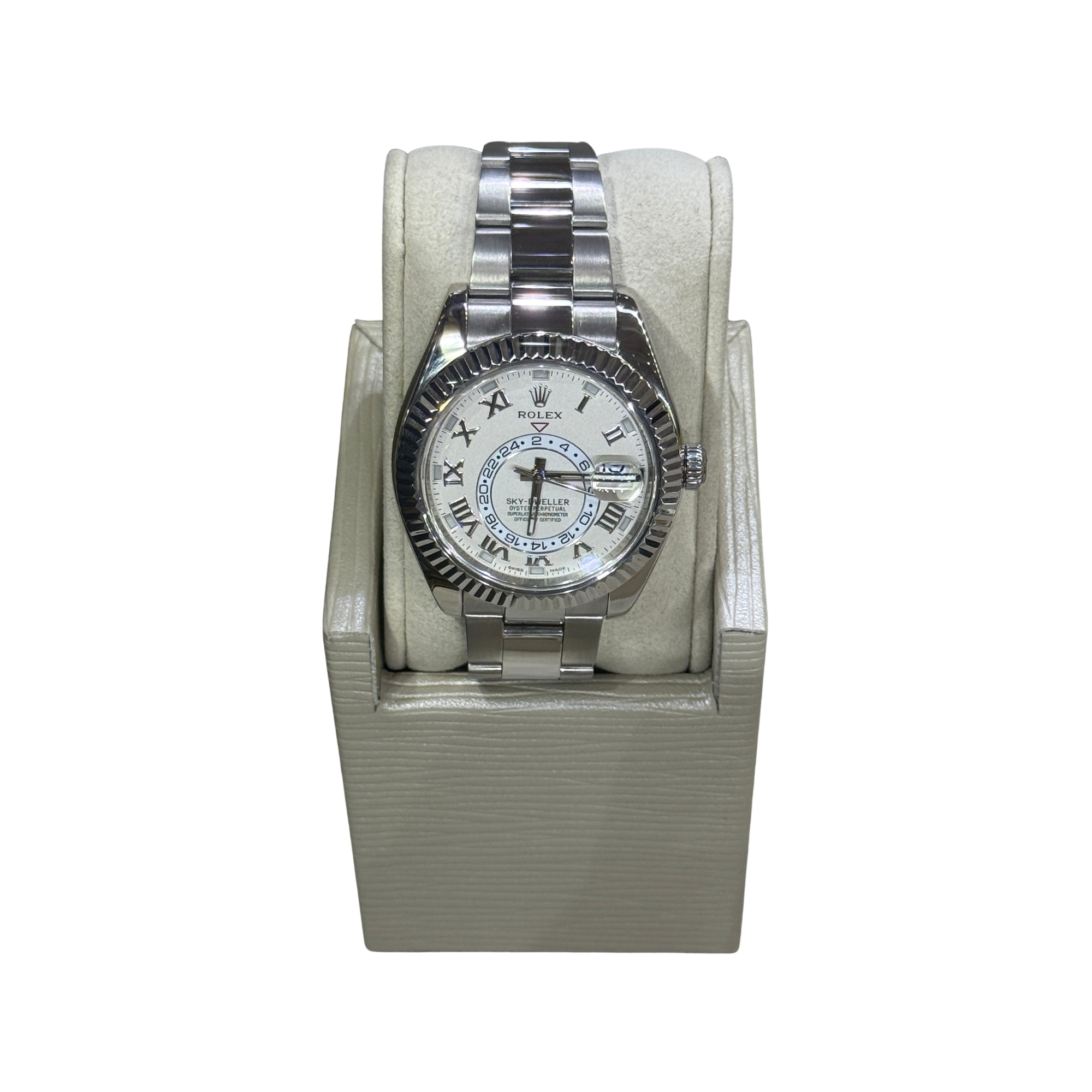 Rolex Sky-Dweller with Silver Dial and White Gold Fluted Bezel - Jackson Hole Jewelry Company
