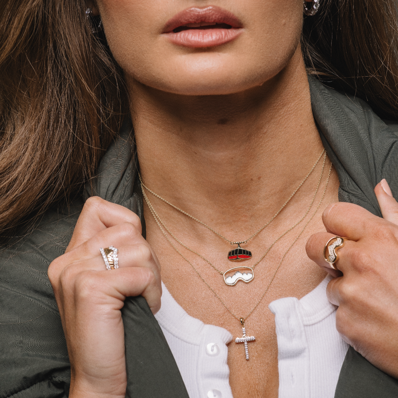Teton Ski Goggle Necklace in 14K White Gold - Jackson Hole Jewelry Company