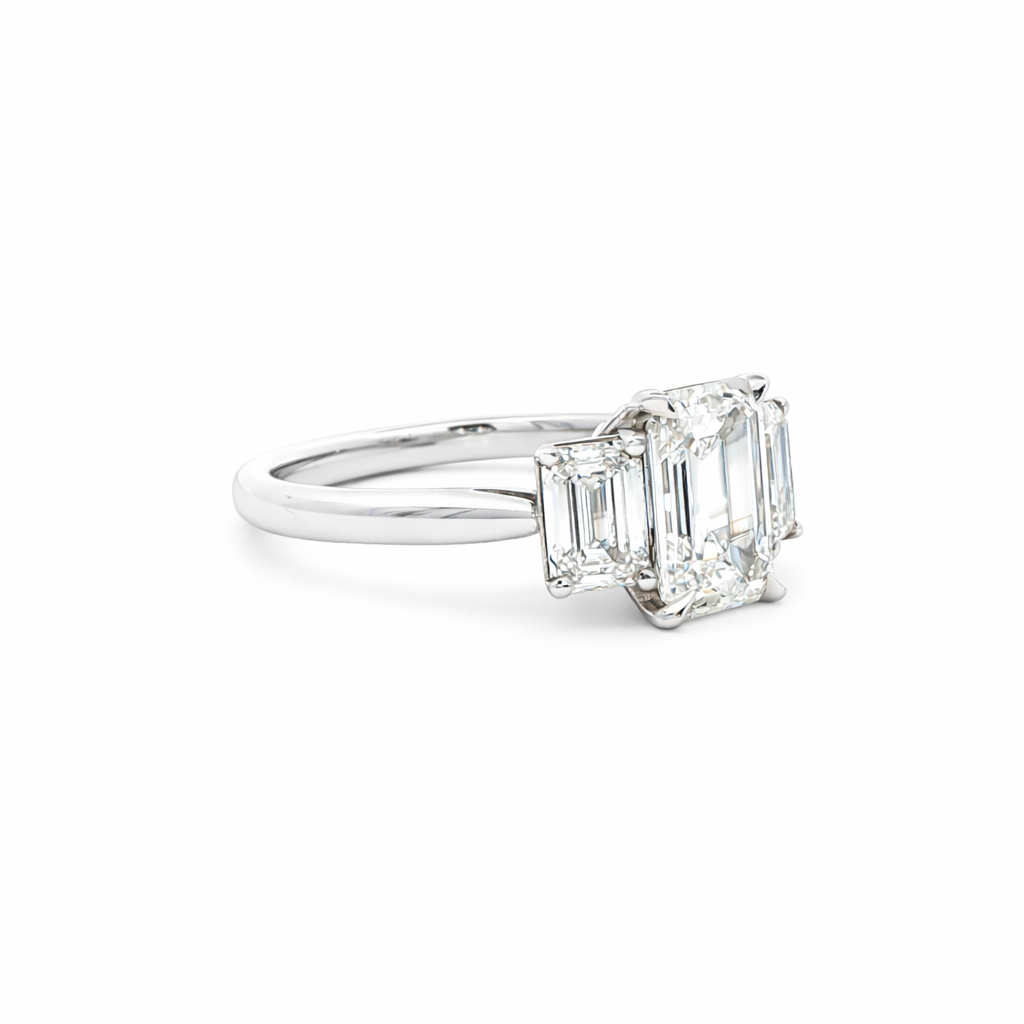 Emerald Cut Diamond Three Stone Engagement Ring in Platinum 2.05ct - Jackson Hole Jewelry Company