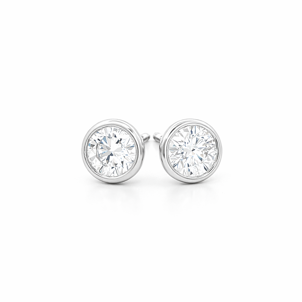 Gold Bezel Set Diamond Stud Earrings in 18K Gold - Jackson Hole Jewelry Company
