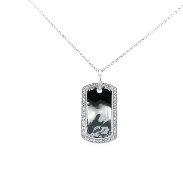 14K WHITE GOLD DIAMOND DOG TAG PENDANT IN POLISHED FINISH WITH CHAIN
