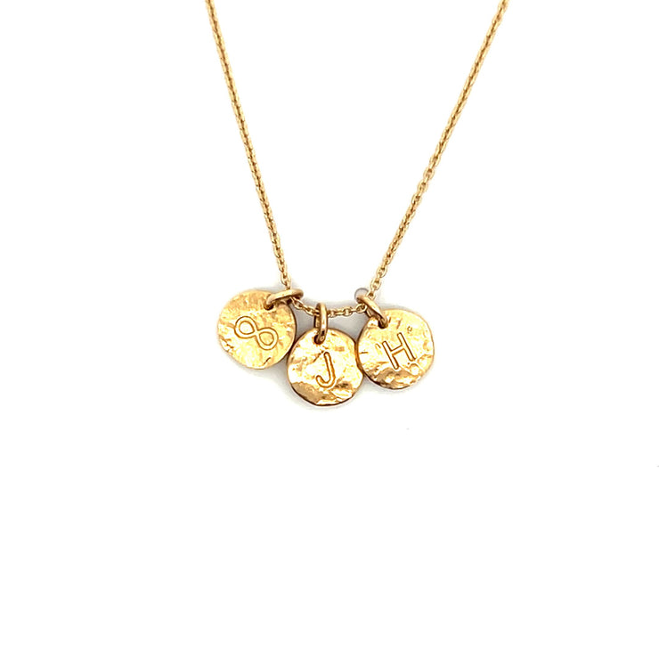 14KY Gold JH Infinty Hand Hammered Disc Necklace