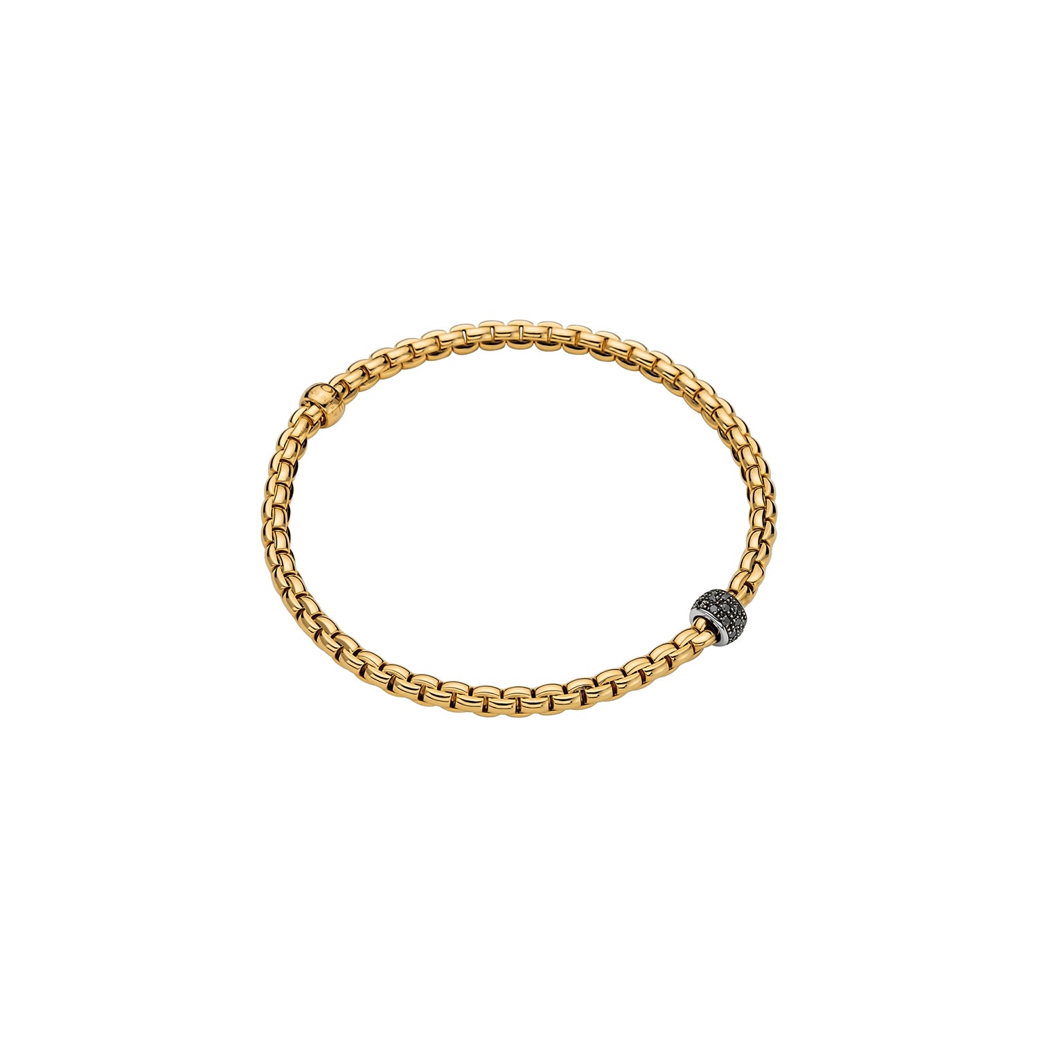FOPE EKA 18K Gold Flex'it Bracelet with Black Diamond Pavé Rondel