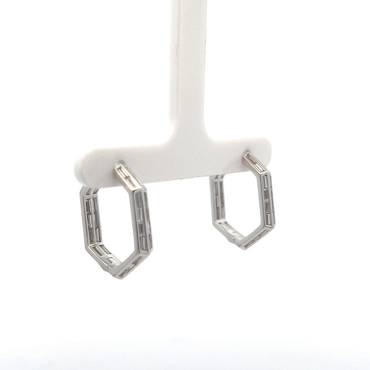 1.8Xct 18K White Gold Empire Baguette Diamond Hexagonal Hoops