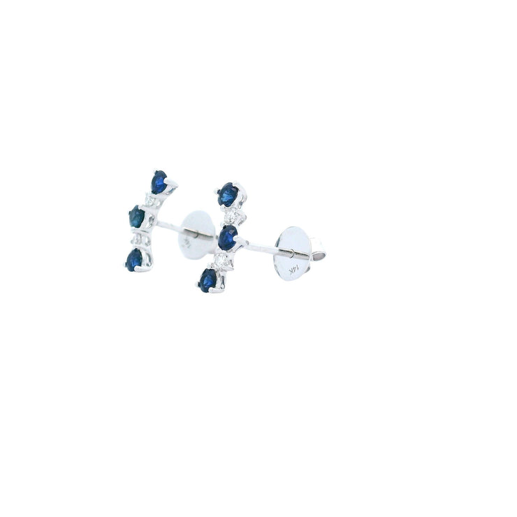 .09RDB .57SP 14K White Gold Diamond and Sapphire Climber Studs - Jackson Hole Jewelry Company