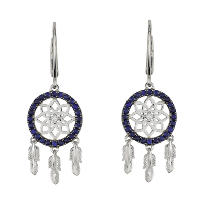 18 Karat White Gold with Diamond and Blue Sapphire Dreamcatcher Earrings - Jackson Hole Jewelry Company