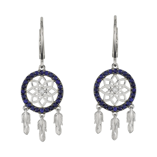 18 Karat White Gold with Diamond and Blue Sapphire Dreamcatcher Earrings - Jackson Hole Jewelry Company