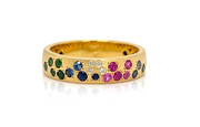 14K YELLOW GOLD BAND WITH MULTICOLORED SAPPHIRE AND DIAMONDS