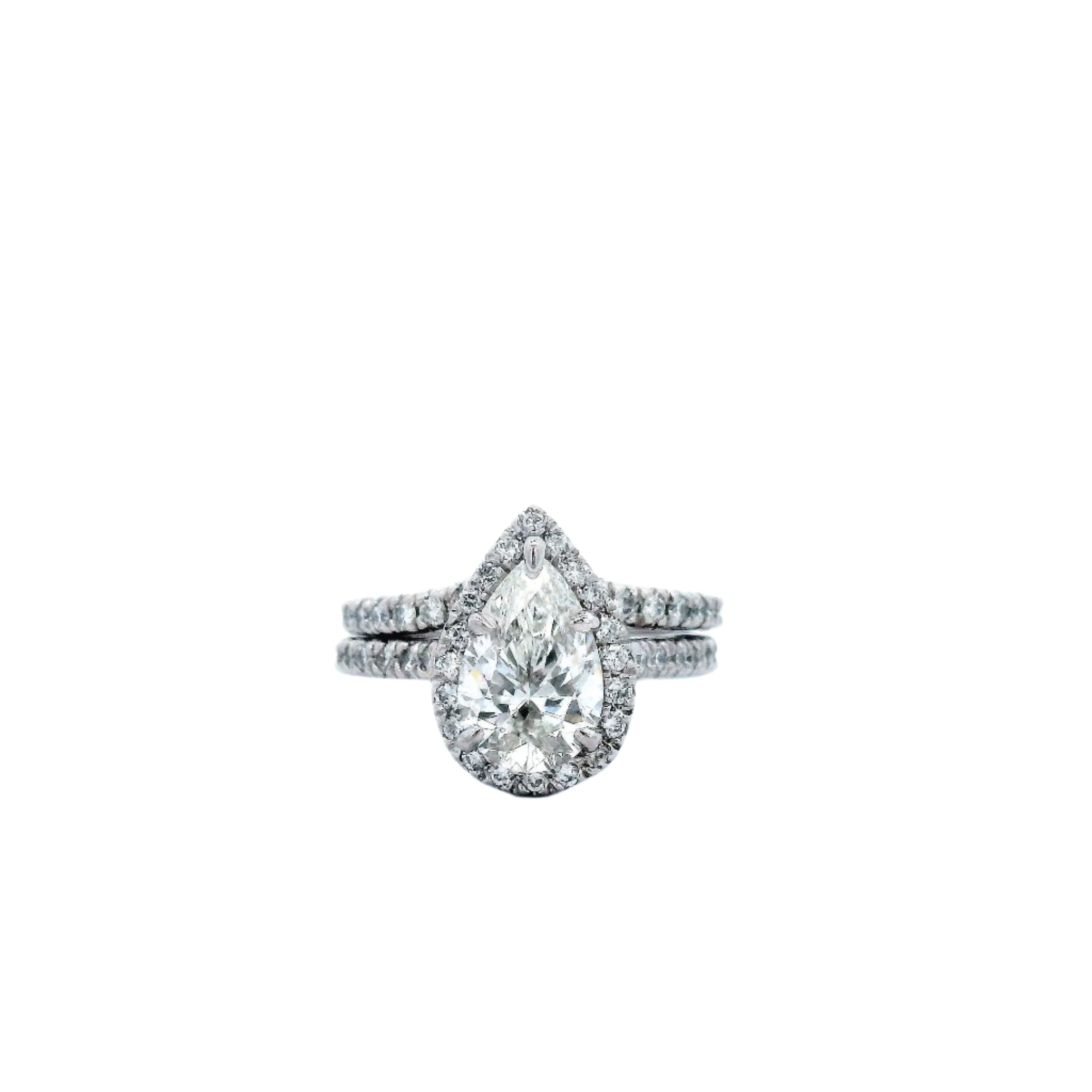 Pear Shaped Diamond Solitaire with V-Shaped Diamond Band (Two Ring Set) - Jackson Hole Jewelry Company