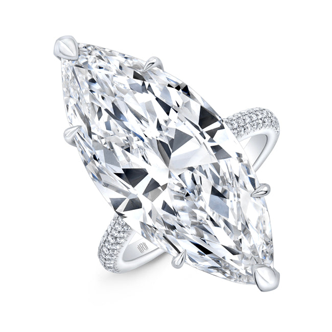 Marquise-Cut Diamond Solitaire Ring with Pave Band - Jackson Hole Jewelry Company