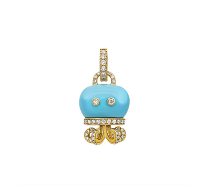 Medium Campanella Octopus Charm in 18K Rose Gold, Diamond Pave and Turquoise - Jackson Hole Jewelry Company