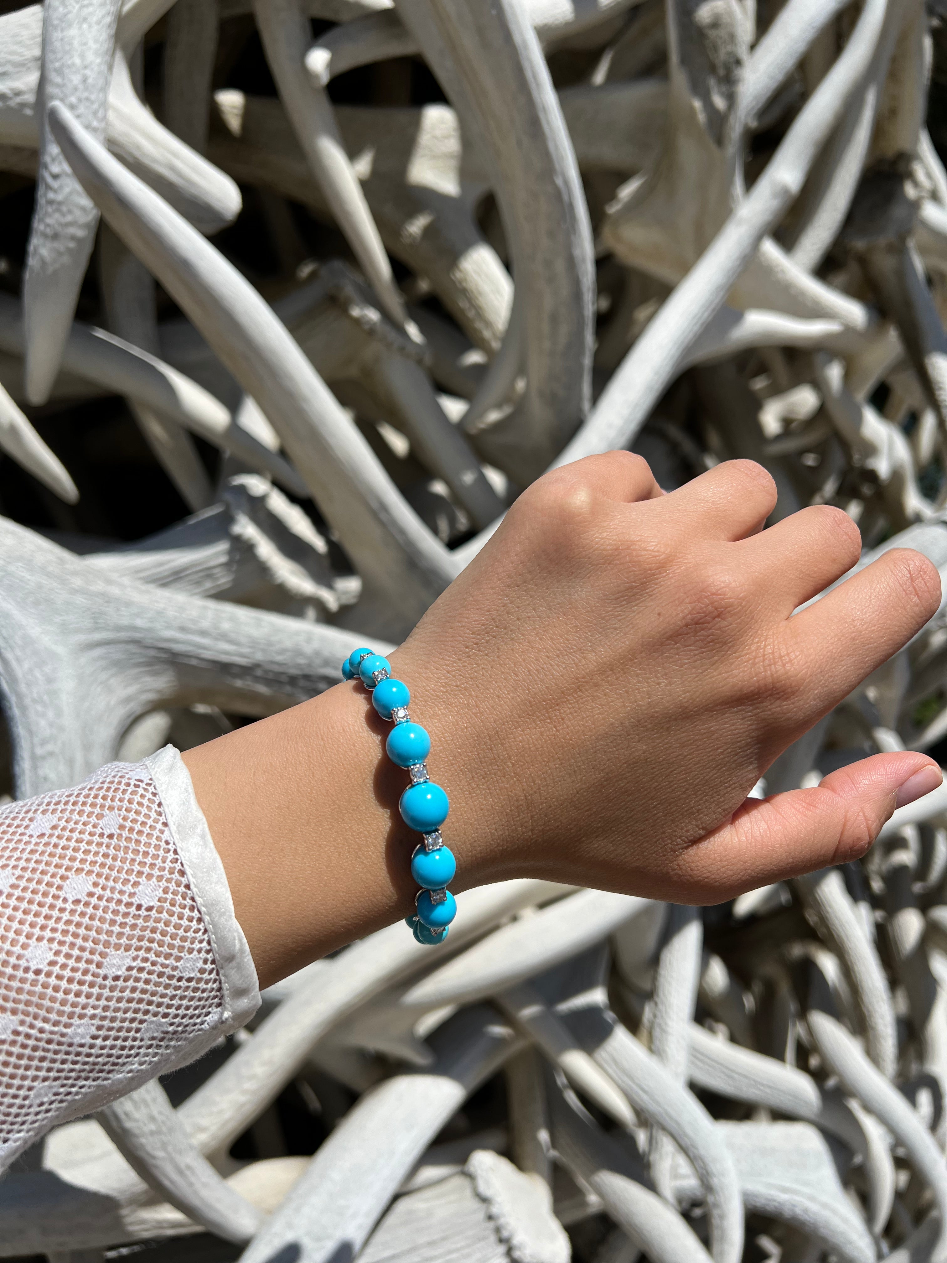 CHANTECLER 18K WHITE GOLD TURQUOISE SPRING BRACELET WITH DIAMONDS - Jackson Hole Jewelry Company