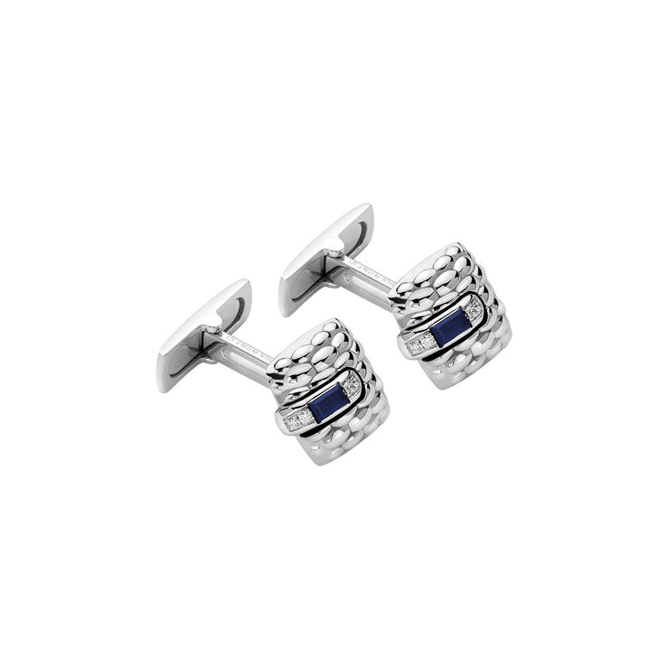 FOPE VENDOME 18K White Gold Cufflinks with White Diamonds and Blue Sapphire - 0.08 ct