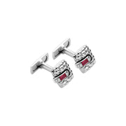 FOPE VENDOME 18K White Gold Cufflinks with White Diamonds and Ruby - 0.08 ct